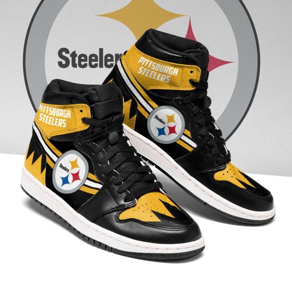 Women's Pittsburgh Steelers High Top Leather AJ1 Sneakers 002